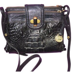Brahmin Katie Black Croc Embossed Leather Melbourne Crossbody & built in wallet